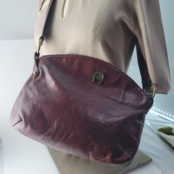 Vintage Etienne Aigner Burgundy Dark Red Leather Shoulder Bag Purse 12x8" - Picture 2 of 15